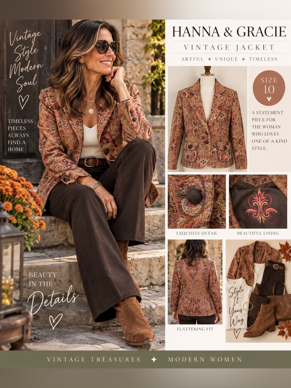 Vintage Hanna & Gracie Tapestry Paisley Blazer Jacket Size 10 Y2K Statement